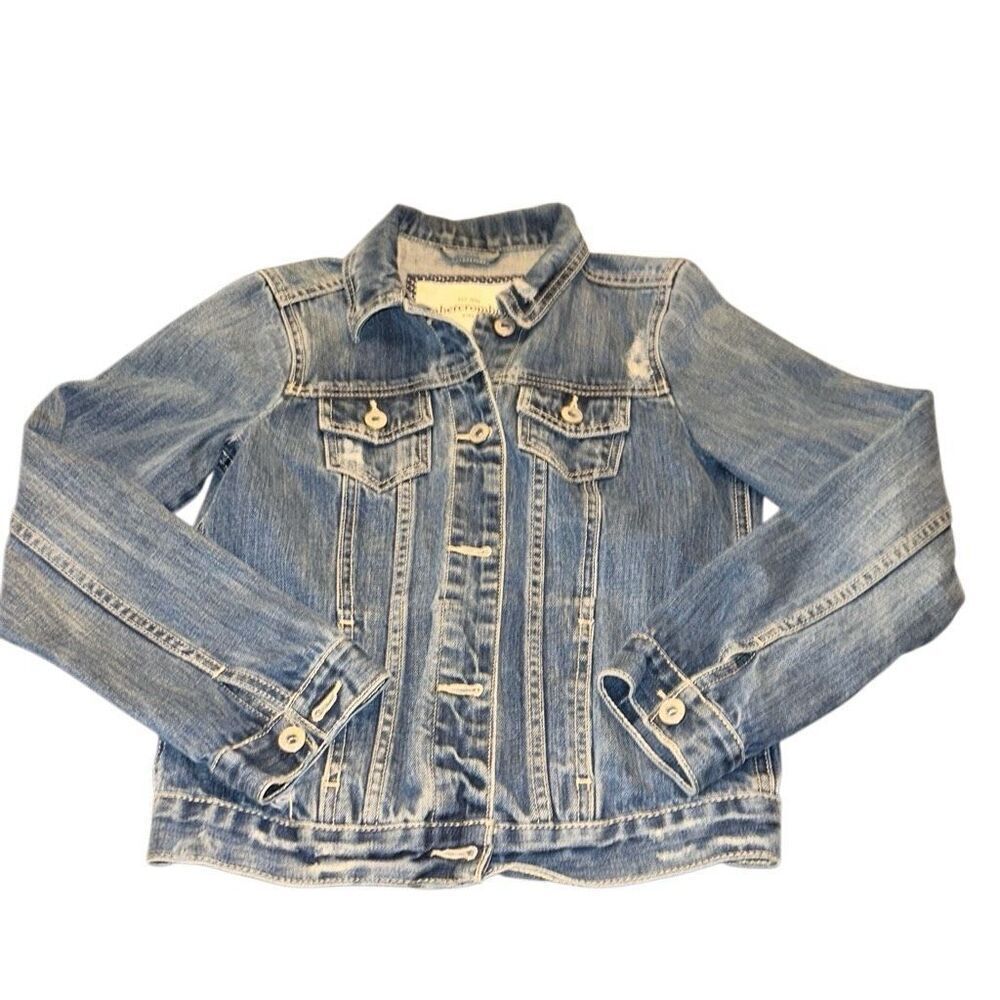 Abercrombie Fitch Jean Jacket Girls Kids Size XL Blue Distressed Denim